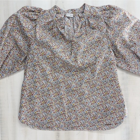 APOF floral peasant cotton floral printed blouse boho casual tuckernut L - Picture 8 of 10